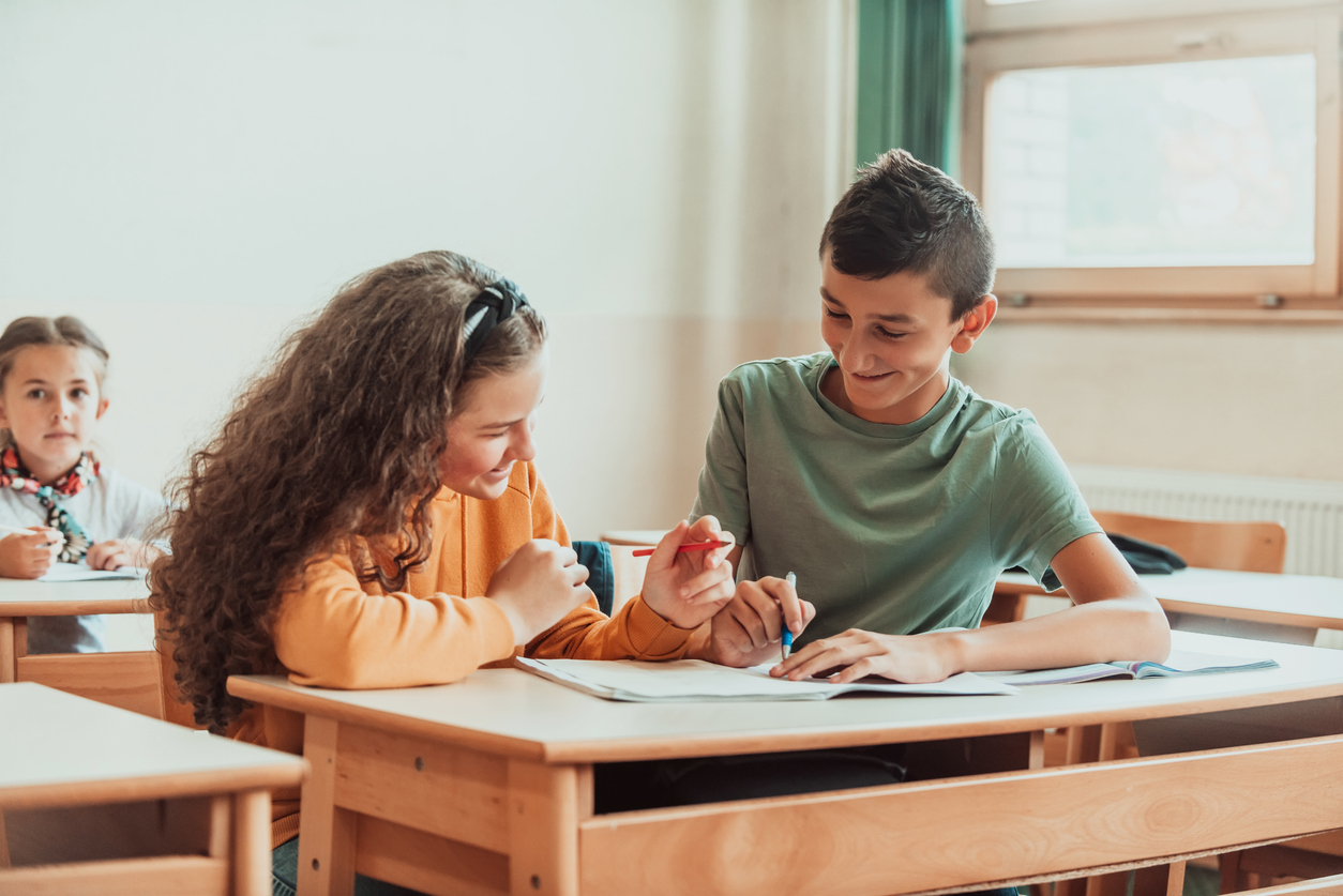 Students at desk working together